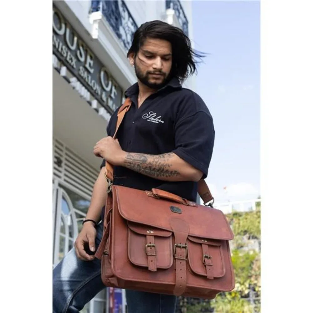 Leather Messenger Bag for Men, 18 Inch Laptop Crossbody, Handmade Leather